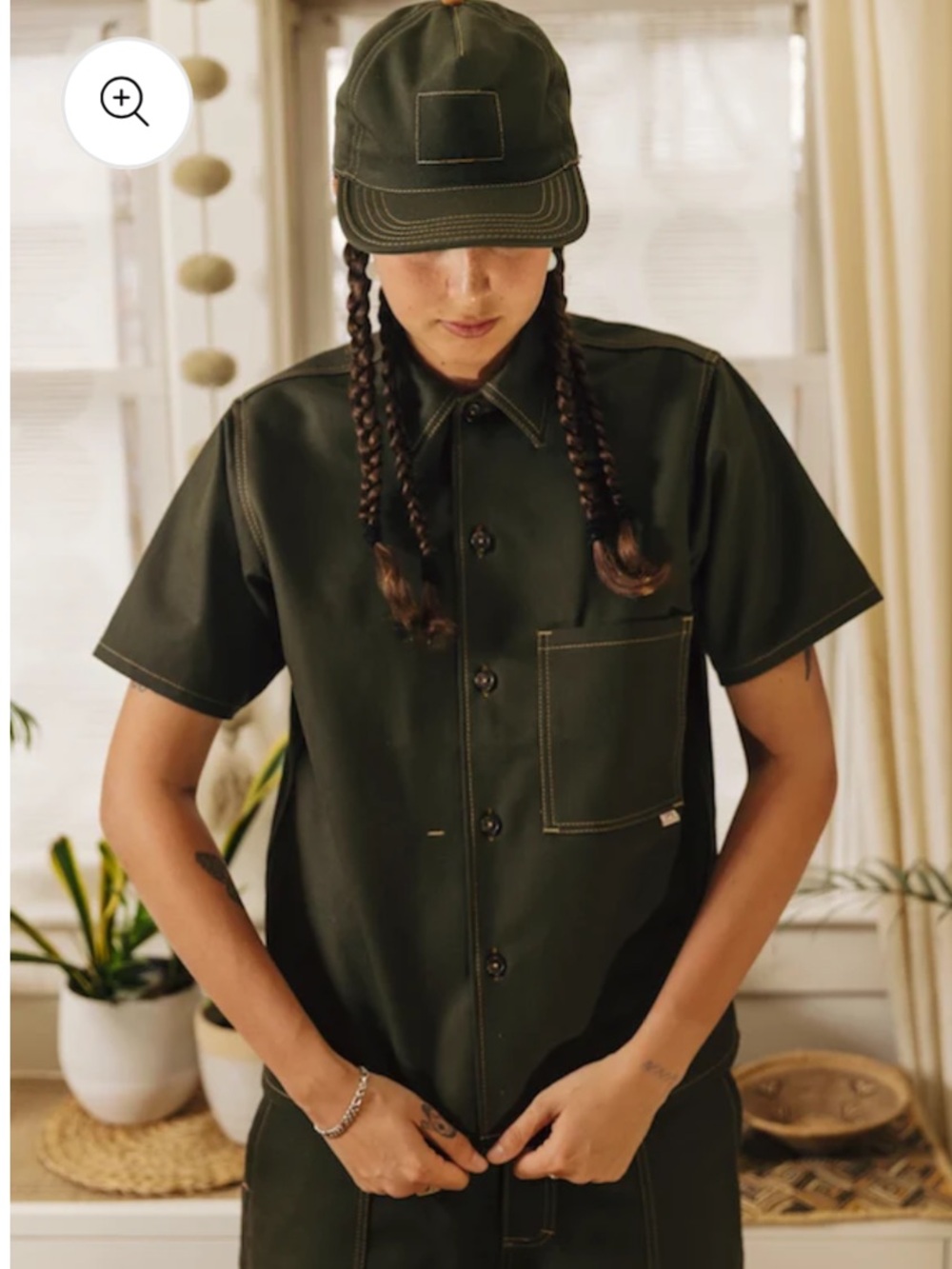 Dark Olive Short-Sleeve Button-Down Shirt